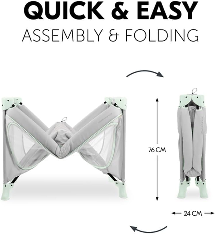 Hauck Dream N Play Plus Travel Cot – Foldable Baby Cot, XL Slip-Through, Mesh Sides, Portable Baby Bed, Travel Bag Included – Dusty Mint