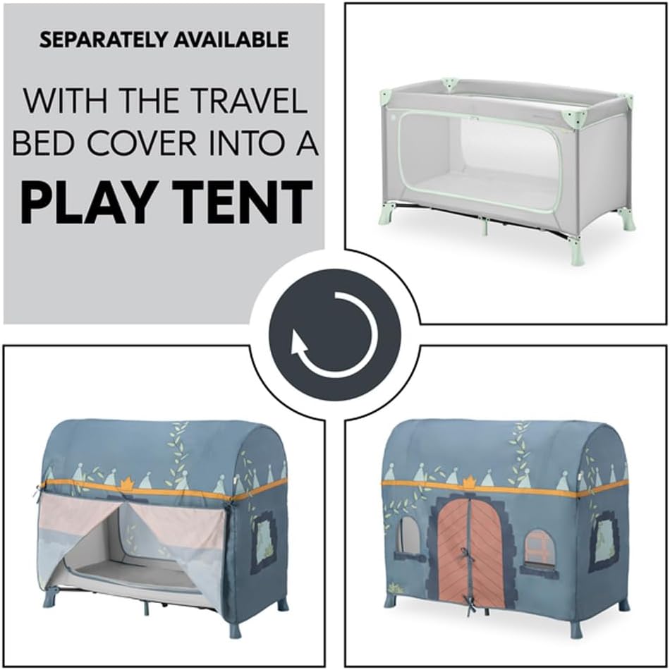 Hauck Dream N Play Plus Travel Cot – Foldable Baby Cot, XL Slip-Through, Mesh Sides, Portable Baby Bed, Travel Bag Included – Dusty Mint