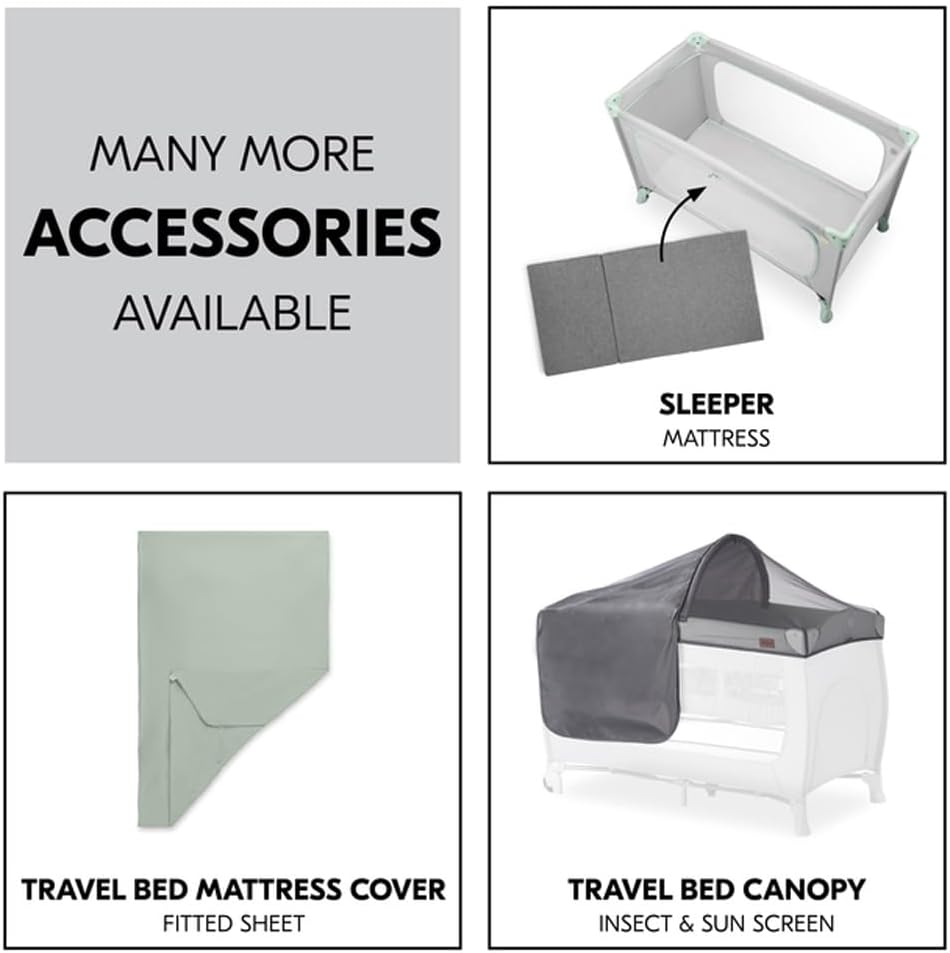 Hauck Dream N Play Plus Travel Cot – Foldable Baby Cot, XL Slip-Through, Mesh Sides, Portable Baby Bed, Travel Bag Included – Dusty Mint