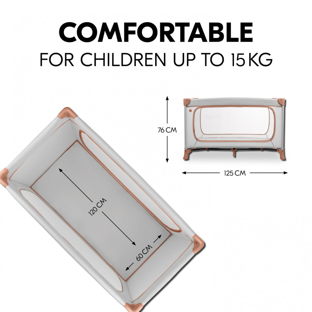 Hauck Dream N Play Plus Travel Cot – Foldable Baby Cot, XL Slip-Through, Mesh Sides, Portable Baby Bed, Travel Bag Included – Dusty Cork