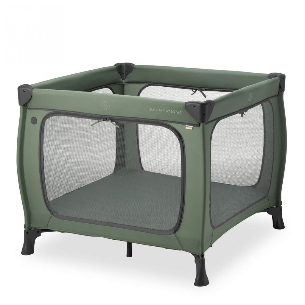 Hauck Sleep N Play SQ Children's Travel Bed & Playpen Set with Mattress 5 cm Thick, Small Foldable, Includes Carry Bag, for Babies & Children from Birth to 15 kg (Dark Green)