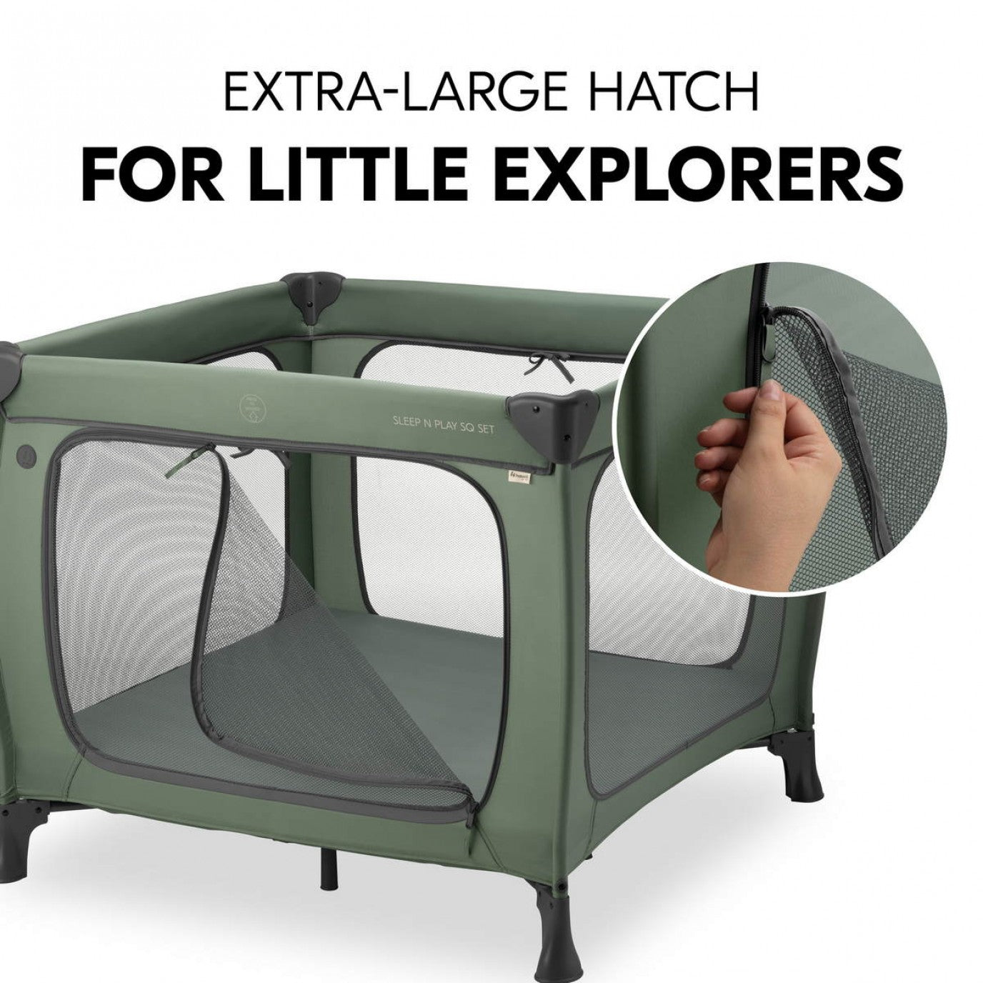 Hauck Sleep N Play SQ Children's Travel Bed & Playpen Set with Mattress 5 cm Thick, Small Foldable, Includes Carry Bag, for Babies & Children from Birth to 15 kg (Dark Green)